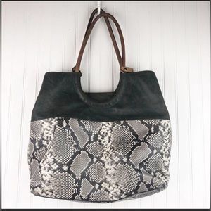 Vince Camuto Moss Green Leather Snake Print Tote Bag